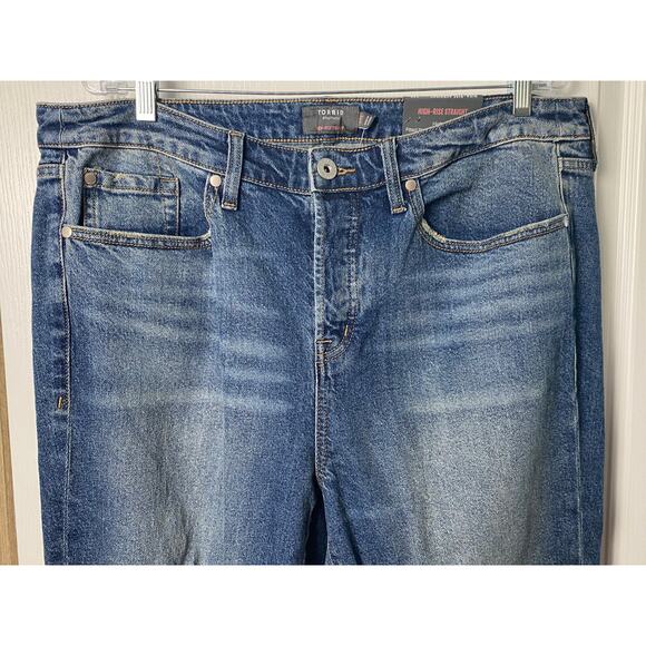 Torrid Women's Blue Button Fly High Rise Straight Studded Raw Hem Jeans Size 14R - Picture 4 of 10
